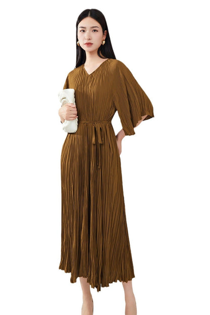 Pleats Please Plus-Size Summer Dress – Loose Fit Pleated Maxi, Casual Slimming Style