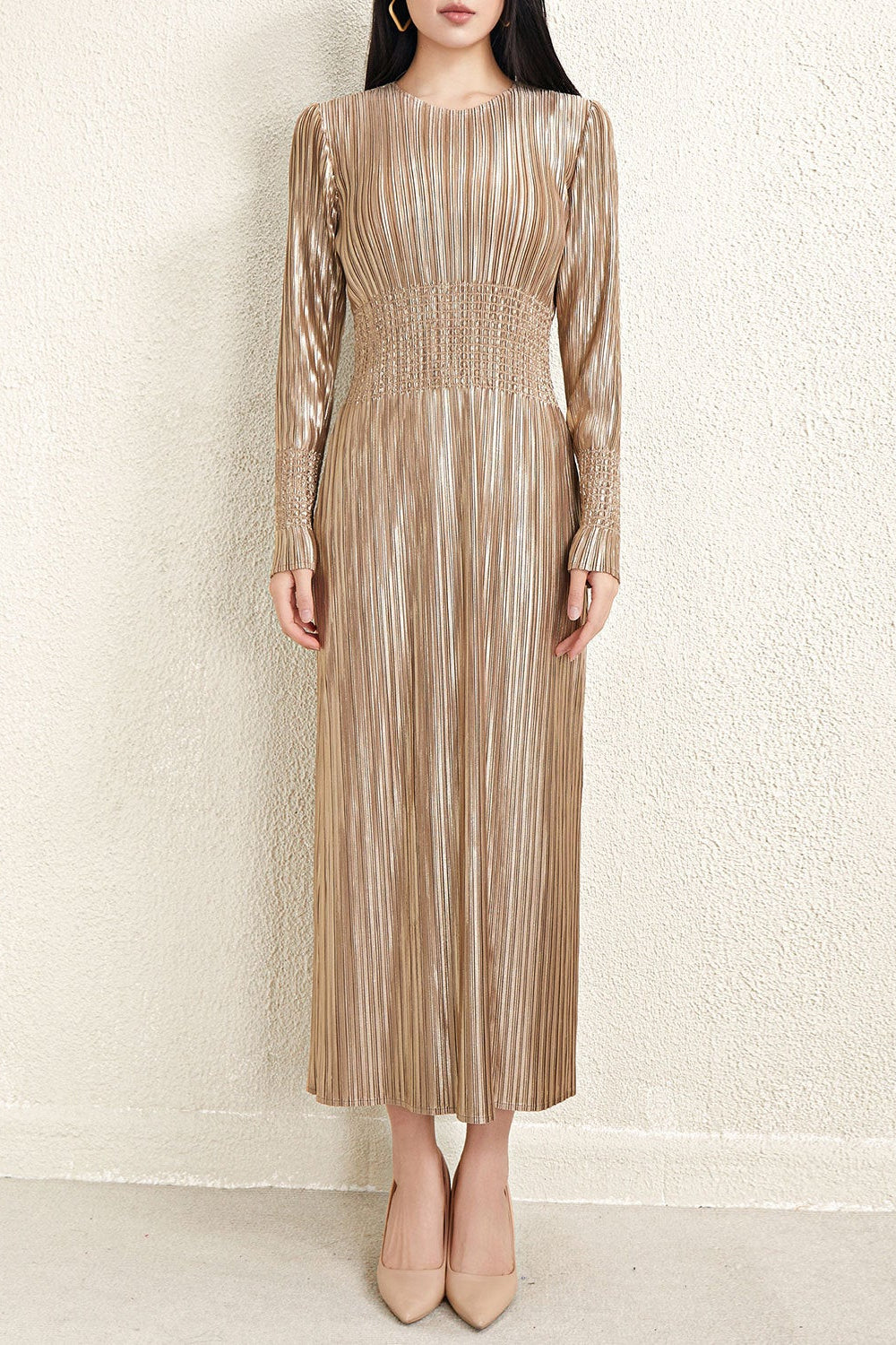 Pleats Please Waist-Pleated Dress – Elegant Long Pleated Skirt Style