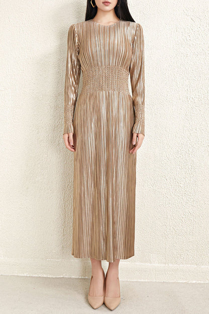 Pleats Please Waist-Pleated Dress – Elegant Long Pleated Skirt Style