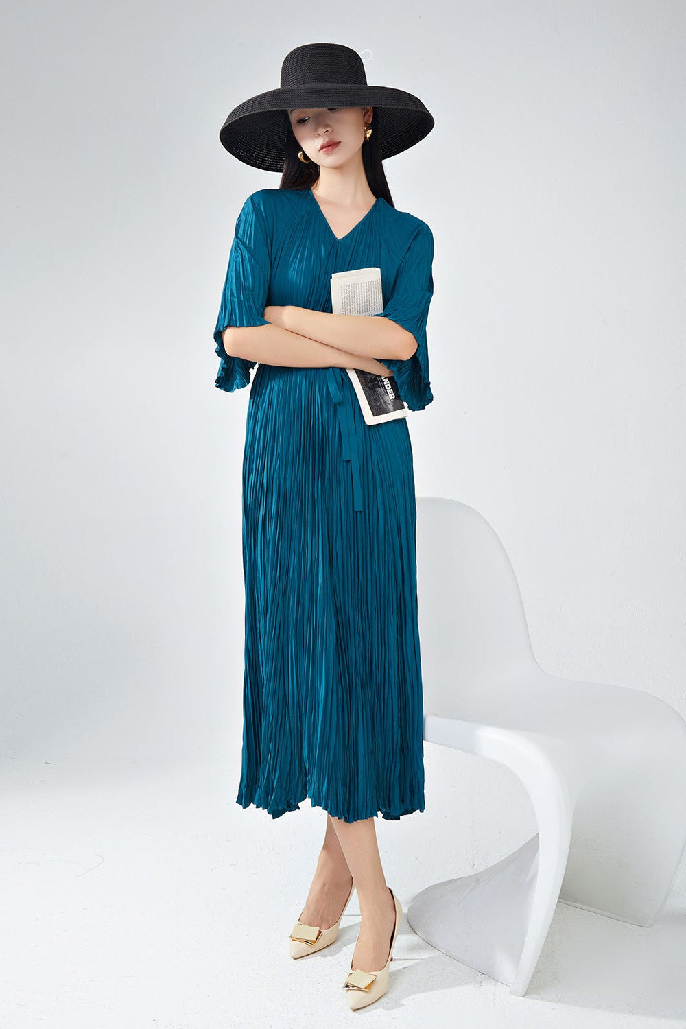 Pleats Please Plus-Size Summer Dress – Loose Fit Pleated Maxi, Casual Slimming Style