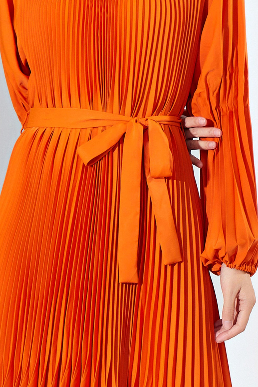 Pleats Please Solid Color Maxi Dress – Lace-Up Waist Elegant Pleated Long Dress