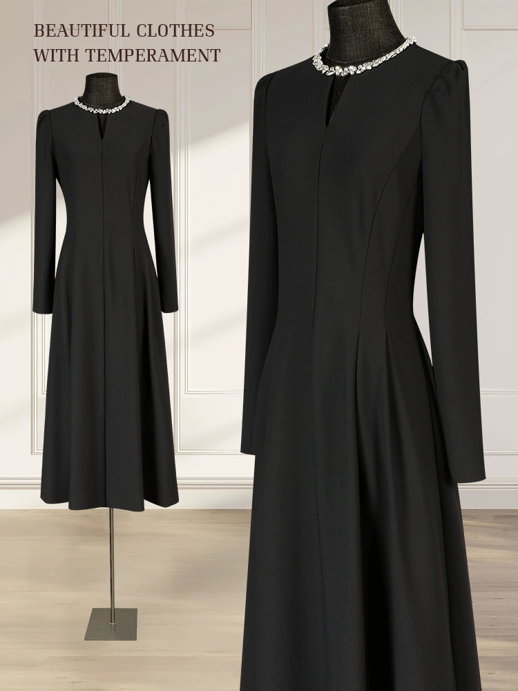 Hepburn style black dress women's 2025 autumn new high-end light luxury temperament evening dress French little black dress