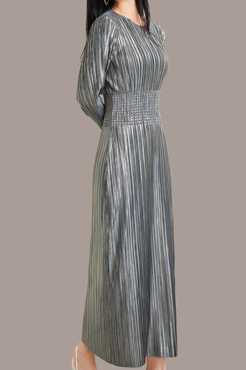 Pleats Please Waist-Pleated Dress – Elegant Long Pleated Skirt Style