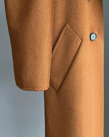 Max Mara Style Double-Breasted Cashmere Wool Coat | Long Water-Corrugated Texture