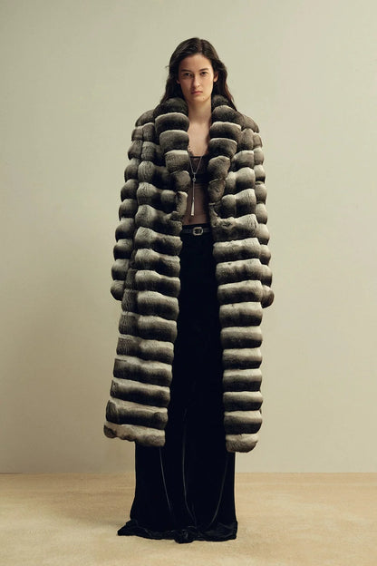 Luxury Dark-gray Chinchilla Fur Coat