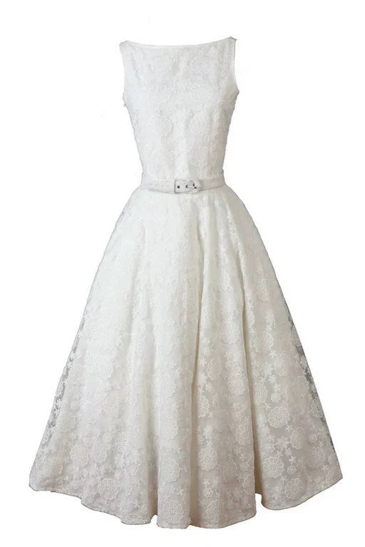 Refined Audrey Hepburn Inspired Oscar Dress – Custom White Lace Off-Shoulder Gown with Classic Elegance