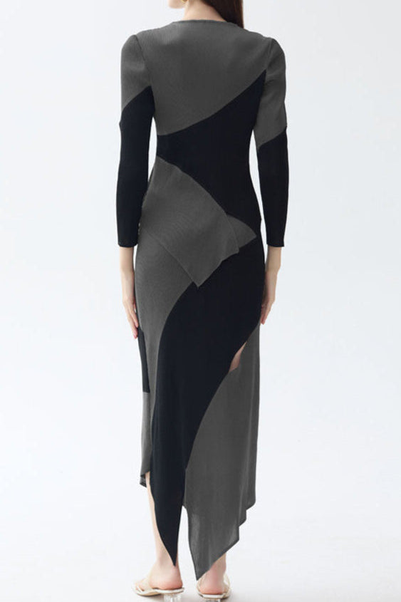 Personalized contrasting pleated suit women's spring new high-end long-sleeved slim top irregular skirt