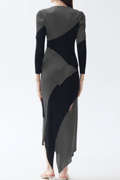 Personalized contrasting pleated suit women's spring new high-end long-sleeved slim top irregular skirt