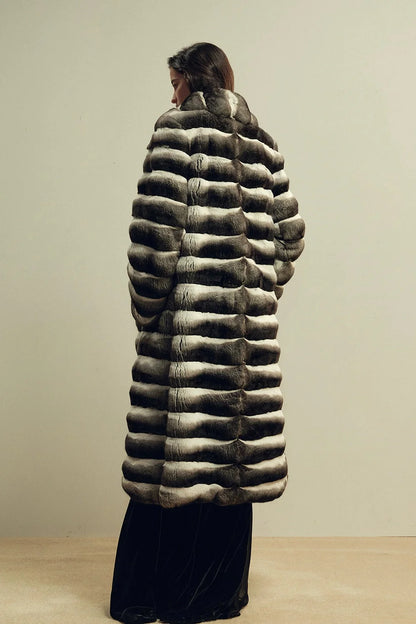 Luxury Dark-gray Chinchilla Fur Coat