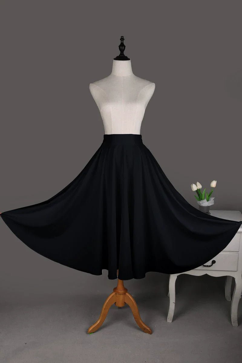 Audrey Hepburn Style Midi Skirt – Umbrella Skirt Black Elegant Skirt Set for Evening and Formal Occasion