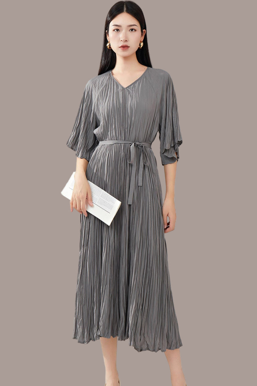 Pleats Please Plus-Size Summer Dress – Loose Fit Pleated Maxi, Casual Slimming Style