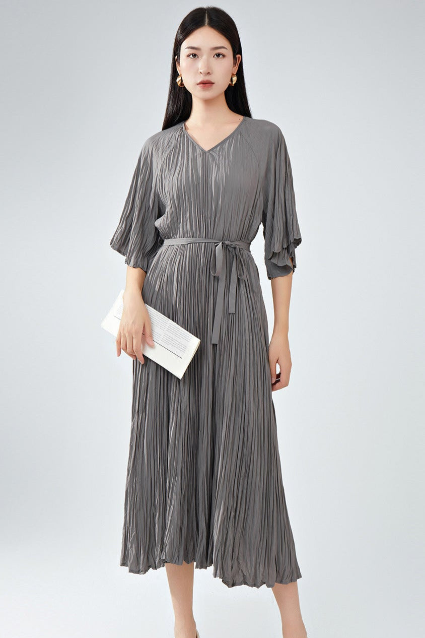 Pleats Please Plus-Size Summer Dress – Loose Fit Pleated Maxi, Casual Slimming Style