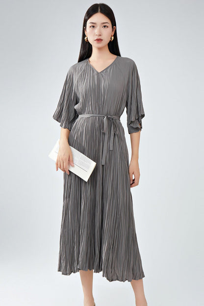 Pleats Please Plus-Size Summer Dress – Loose Fit Pleated Maxi, Casual Slimming Style