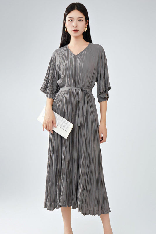 Pleats Please Plus-Size Summer Dress – Loose Fit Pleated Maxi, Casual Slimming Style