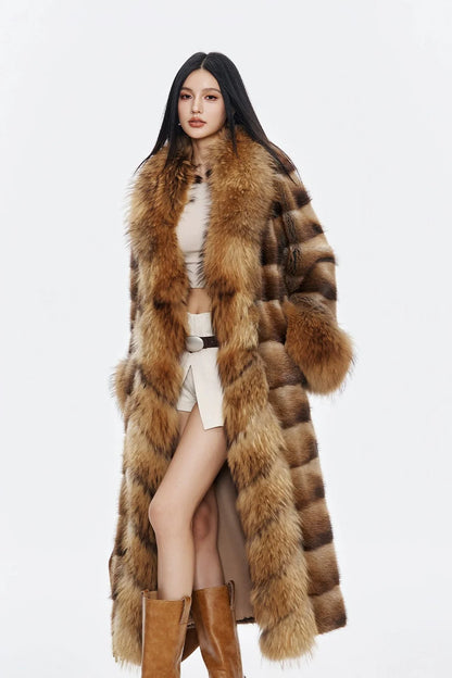 Luxury Mink Fur Long Coat with Large Collar