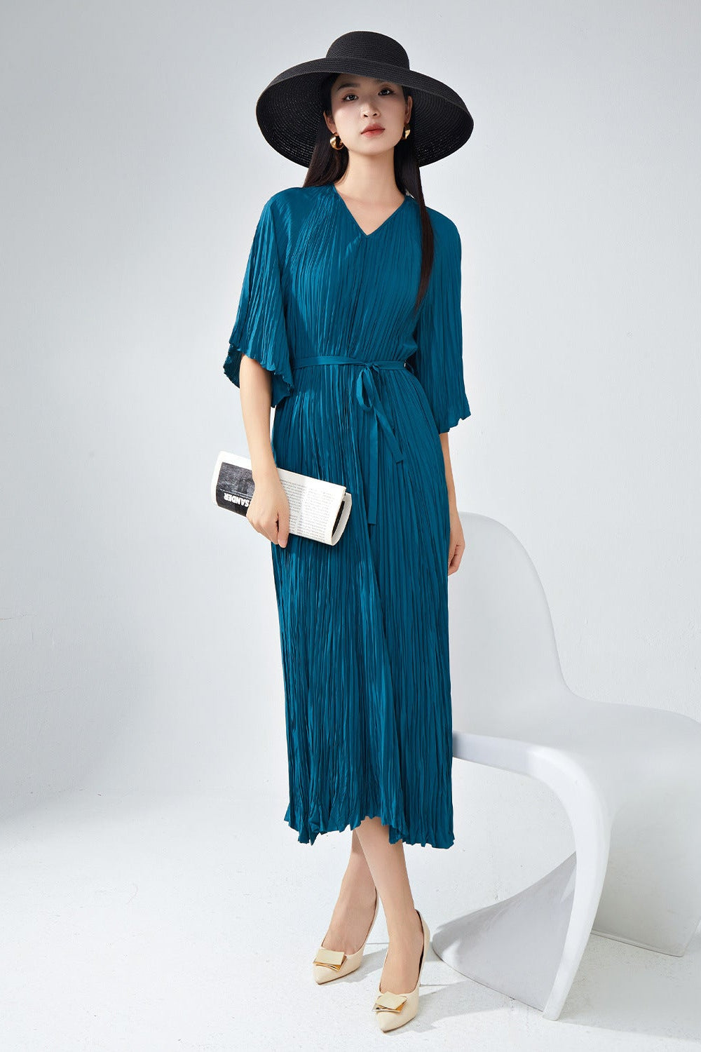 Pleats Please Plus-Size Summer Dress – Loose Fit Pleated Maxi, Casual Slimming Style