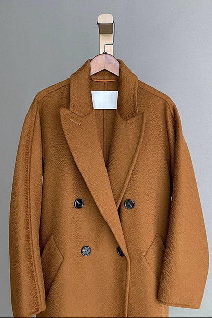 Max Mara Style Double-Breasted Cashmere Wool Coat | Long Water-Corrugated Texture