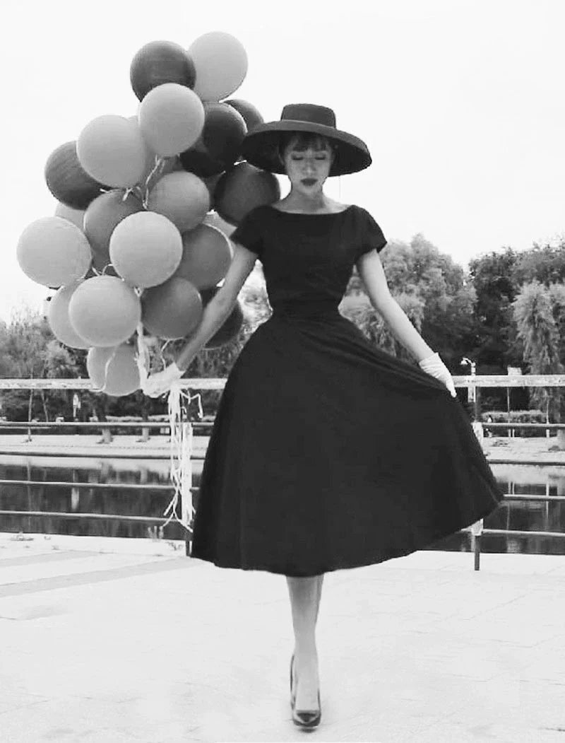 Hepburn little black dress women's summer new retro bow tie waist slim fluffy princess dress