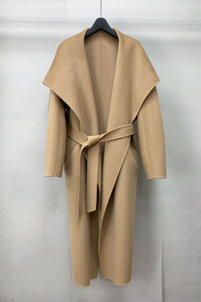Max Mara Style Double-Face Cashmere Wool Wrap Coat – Elegant Belted Long Coat for Women