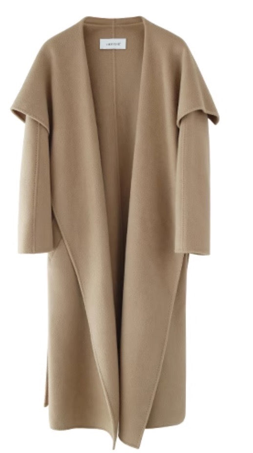 Max Mara Style Double-Face Cashmere Wool Wrap Coat – Elegant Belted Long Coat for Women
