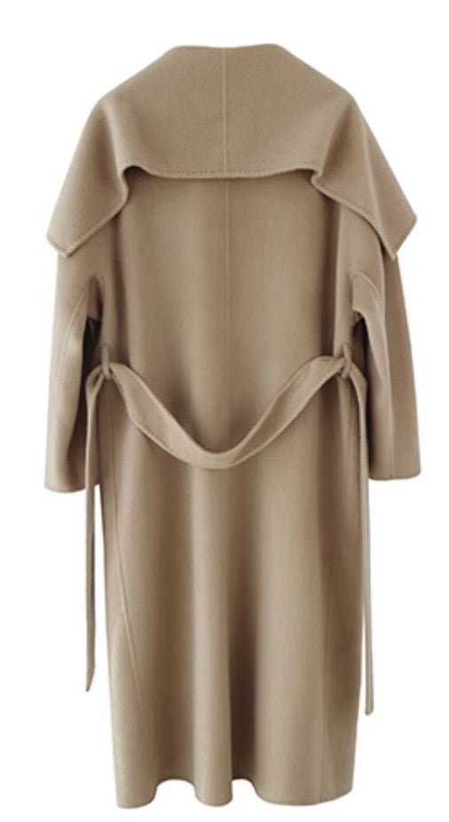 Max Mara Style Double-Face Cashmere Wool Wrap Coat – Elegant Belted Long Coat for Women