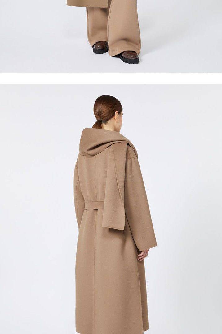 Max Mara Style Reversible Wool Wrap Coat with Scarf Collar – Elegant Mid-Length Bathrobe Design