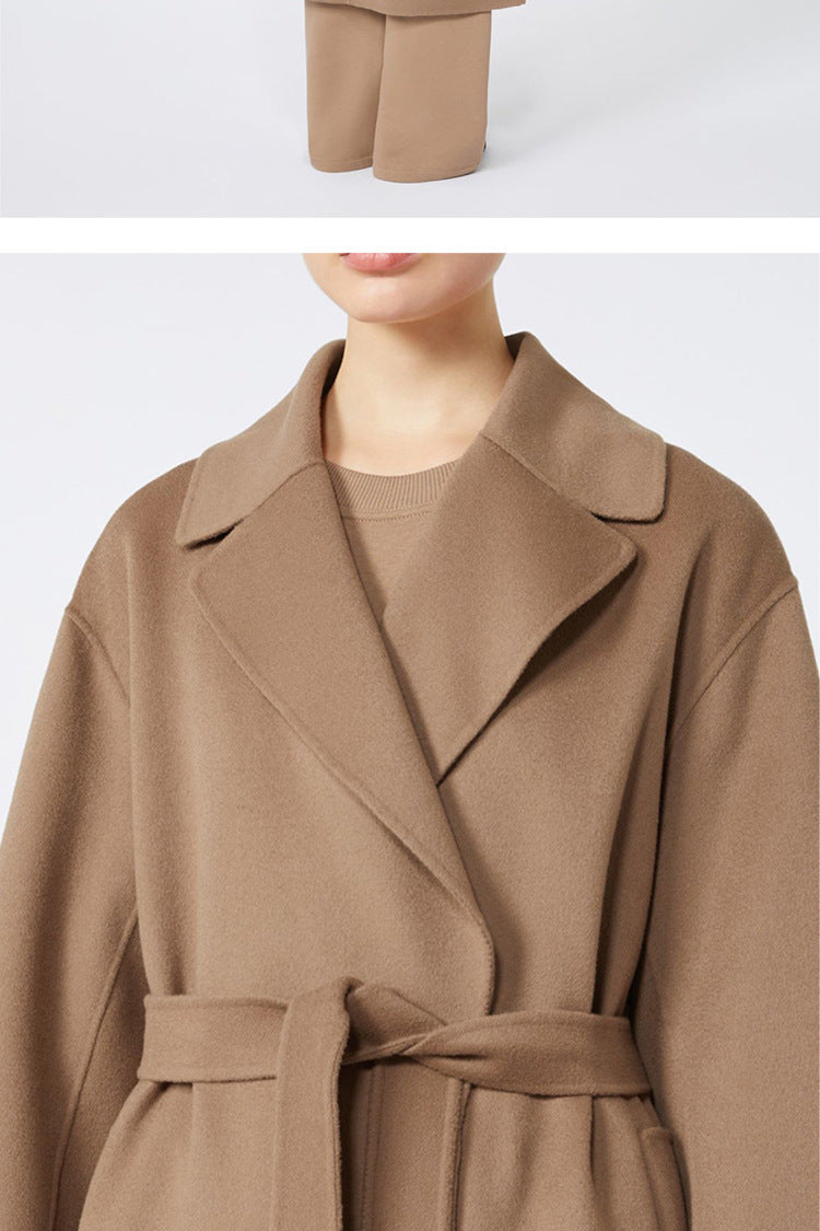 Max Mara Style Reversible Wool Wrap Coat with Scarf Collar – Elegant Mid-Length Bathrobe Design