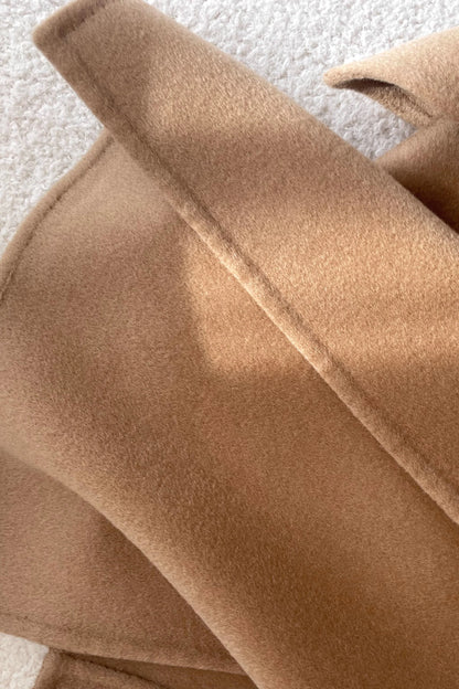 Max Mara Style Reversible Wool Wrap Coat with Scarf Collar – Elegant Mid-Length Bathrobe Design