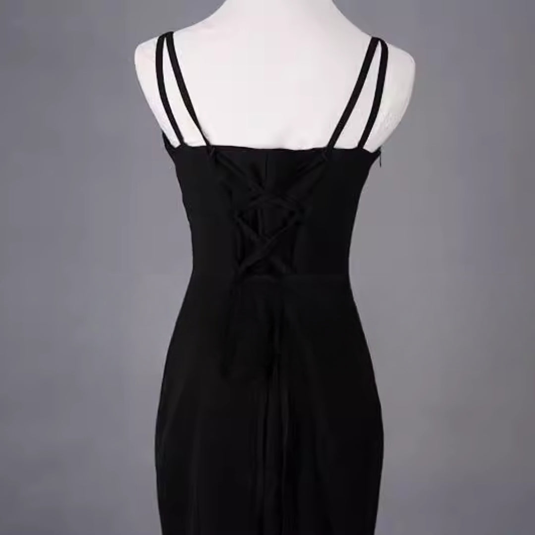 1:1 Recreated Audrey Hepburn Breakfast at Tiffany’s Dress – Elegant Long Black Dress with Straps, Perfect for Evening, Black-Tie & Formal Events