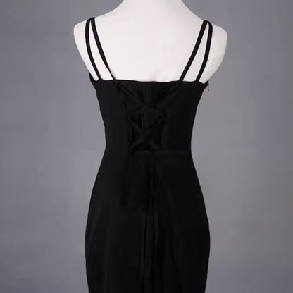 1:1 Recreated Audrey Hepburn Breakfast at Tiffany’s Dress – Elegant Long Black Dress with Straps, Perfect for Evening, Black-Tie & Formal Events