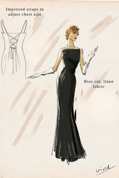 1:1 Recreated Audrey Hepburn Breakfast at Tiffany’s Dress – Elegant Long Black Dress with Straps, Perfect for Evening, Black-Tie & Formal Events
