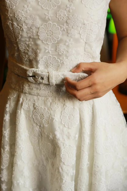 Refined Audrey Hepburn Inspired Oscar Dress – Custom White Lace Off-Shoulder Gown with Classic Elegance