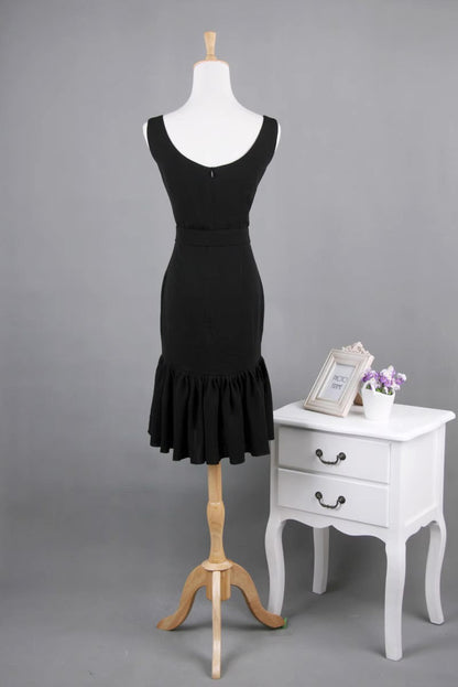 Audrey Hepburn Fashion Black Dress – Restored Classic, Exclusive High-End Custom “Breakfast at Tiffany’s” Sleeveless Little Black Dress with Ruffled Hem and Mermaid Silhouette
