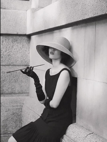 Audrey Hepburn Fashion Black Dress – Restored Classic, Exclusive High-End Custom “Breakfast at Tiffany’s” Sleeveless Little Black Dress with Ruffled Hem and Mermaid Silhouette