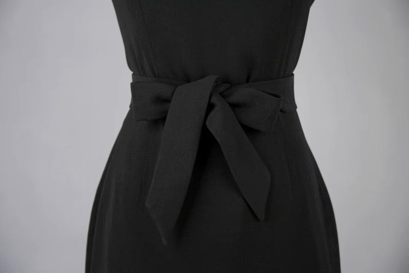 Audrey Hepburn Fashion Black Dress – Restored Classic, Exclusive High-End Custom “Breakfast at Tiffany’s” Sleeveless Little Black Dress with Ruffled Hem and Mermaid Silhouette