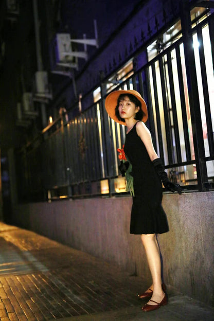 Audrey Hepburn Fashion Black Dress – Restored Classic, Exclusive High-End Custom “Breakfast at Tiffany’s” Sleeveless Little Black Dress with Ruffled Hem and Mermaid Silhouette