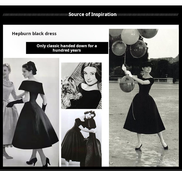 Hepburn little black dress women's summer new retro bow tie waist slim fluffy princess dress