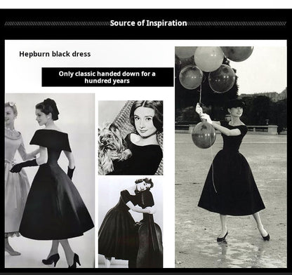 Hepburn little black dress women's summer new retro bow tie waist slim fluffy princess dress